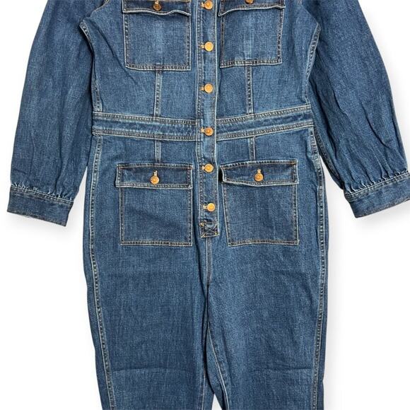 Madewell Denim Long Sleeve Jumpsuit SIZE 8 Indigo Coveralls Cropped CUTOFF HEM - Picture 12 of 15
